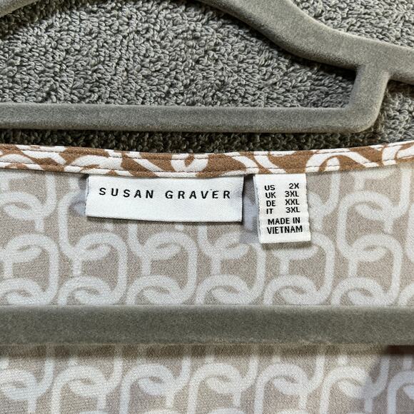 Susan Graver Top‎ Womens 2X Brown White Chain Print Cap Sleeve Casual Stretch - Picture 6 of 9